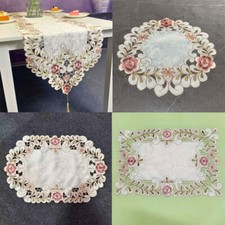 Vintage Embroidered Lace Table Runner Dresser Scarf Doilies Wedding Dining Decor