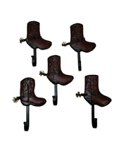 Decorative Western Cowboy Boot Coat or Towel Hooks Set of 5 Rustic Distressed