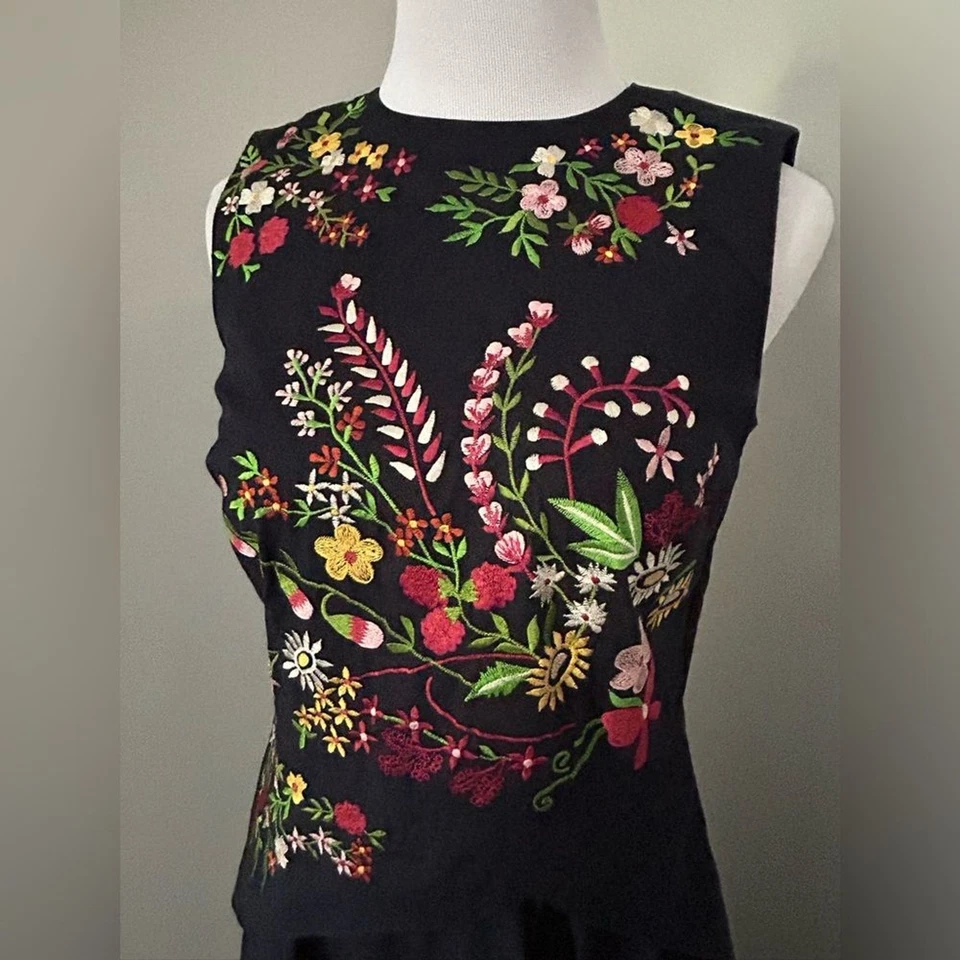 Wayward Fancies by eShakti Navy Blue Embroidered Floral Long Sleeveless Dress 4 - Image 3 of 4