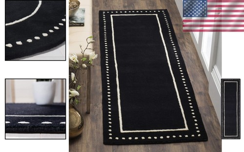 Versatile Black and Ivory Geometric Wool Runner Rug - Ideal for Living & Bedroom - Picture 2 of 9