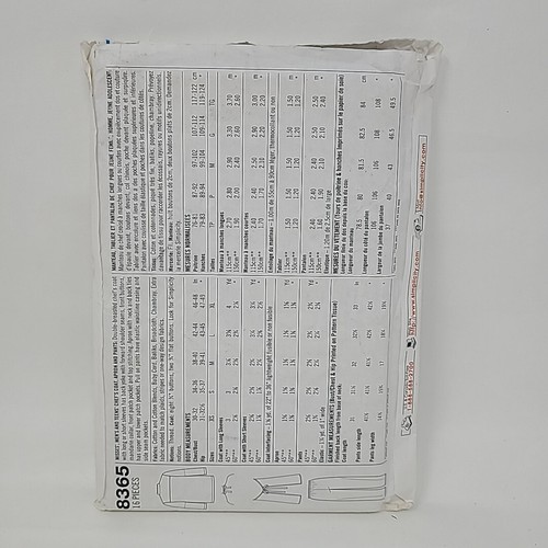 Simplicity 8365 Sewing Pattern BB L,XL Chefs Coat Pants Apron - Picture 3 of 3