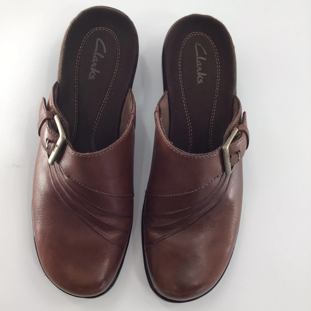 Clarks leather mules clearance