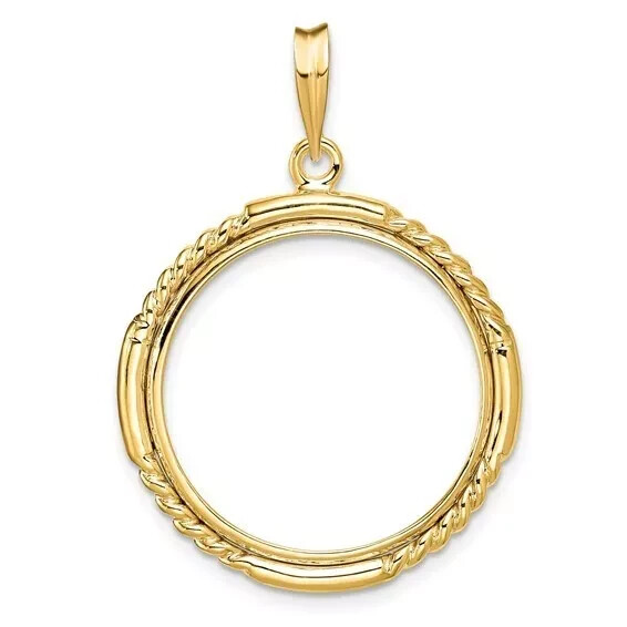 14k Yellow Gold Plated Quadruple Twist 22MM Prong Coin Bezel Pendant  
