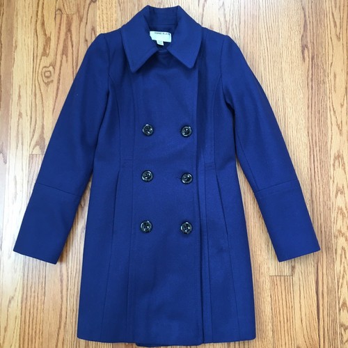 ANNE KLEIN Royal Blue Wool Blend Notched-Collar Double-Breasted Peacoat - Picture 18 of 19