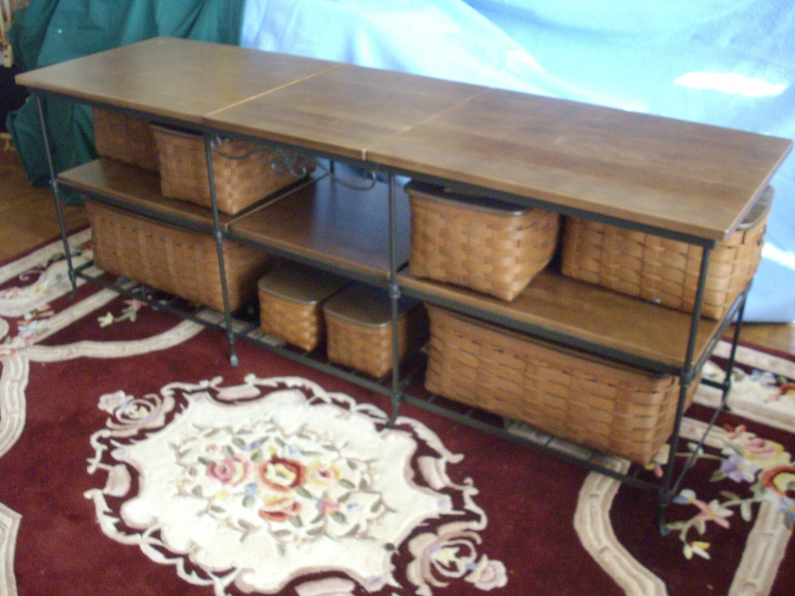 Longaberger Wrought Iron TV Stand + 8 Baskets, Lids, Protectors in Rich Brown eBay
