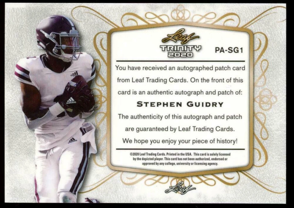 2020 Leaf Trinity Stephen Guidry Purple Jumbo Patch Auto RC RPA /10 - Image 2 of 4