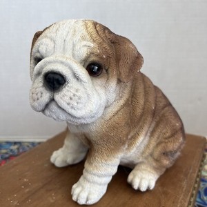 Brown Bulldog Says “Adopt Me”. Adorable Resin Bulldog Puppy