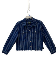 Liverpool By La Jacket Woman's M L Blue Denim Look Striped Button Up Cut Hem