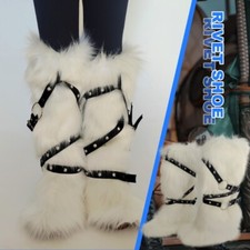 Fuzzy Leg Warmers Harajuku Punk Rivets Leg Harness Faux Furs Boot Covers Gaiters