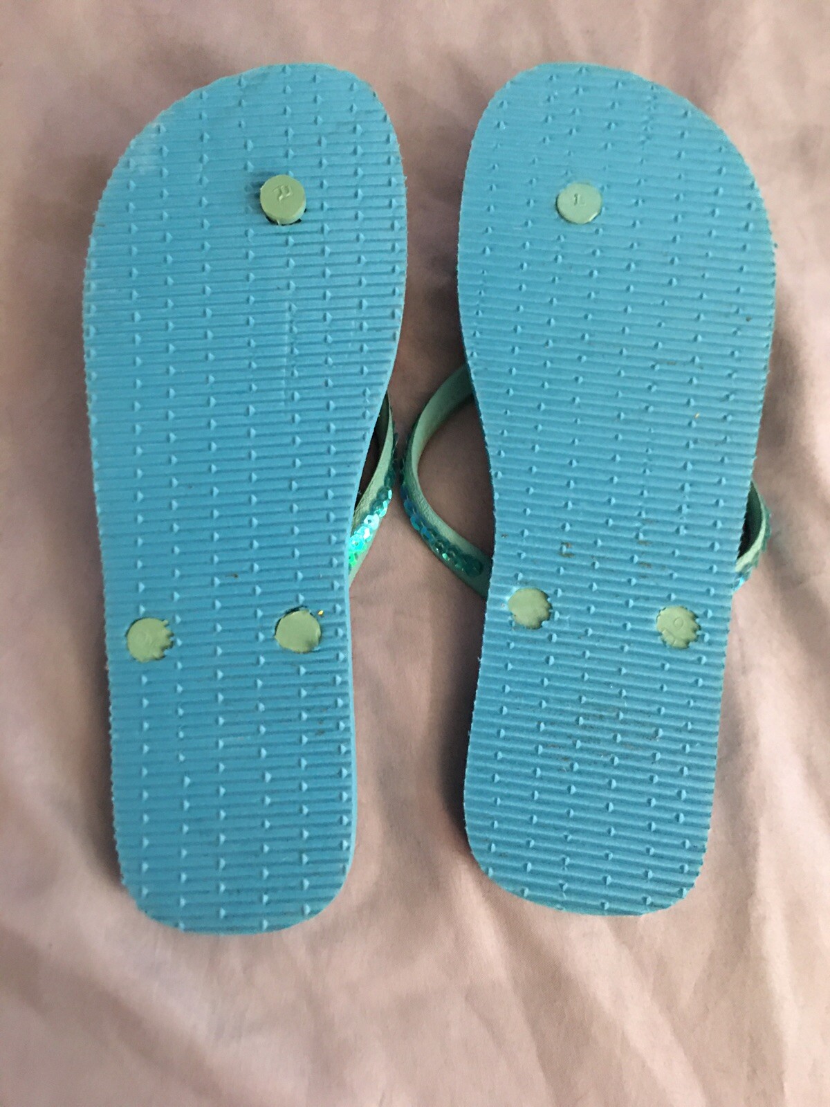 Womens Flip Flops Size 9 Aqua Straps With Floral Print Bottom New eBay