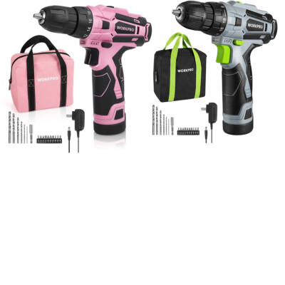Cordless Drill Driver Set 3/8'' Keyless Chuck with Charger&Storage Bag Pink/Green
