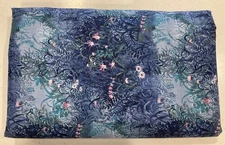 Vintage Hoffman International Fabric "Fantasies" Blue with Pink Flowers 5 Yards