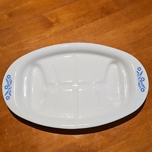 CorningWare Cornflower Blue Oval Platter Floral Glossy Ceramic