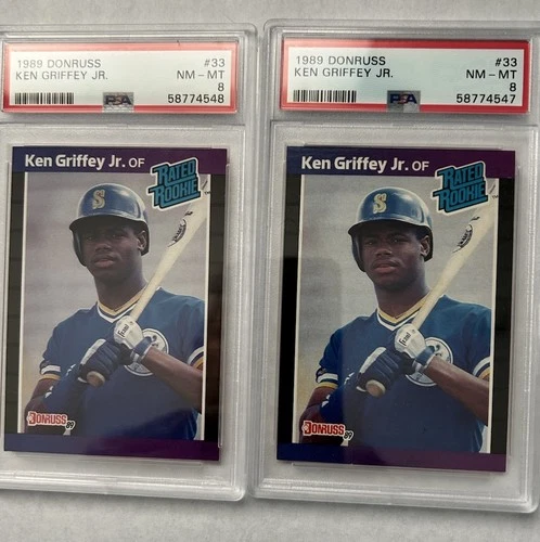 2 Ken Griffey Jr 1989 Donruss #33 Rated Rookie Card  Psa 8
