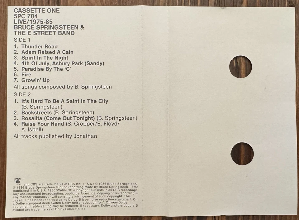 Bruce Springsteen & The E-Street Band ‎– Live / 1975-85 (Cassette OZ 1986 EX/EX) - Image 2 of 4