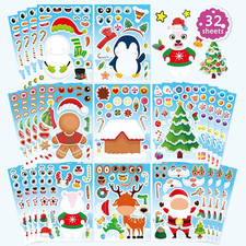 32 Sheets Christmas Stickers for Kids, Make Your Own Characters Mix and Match St