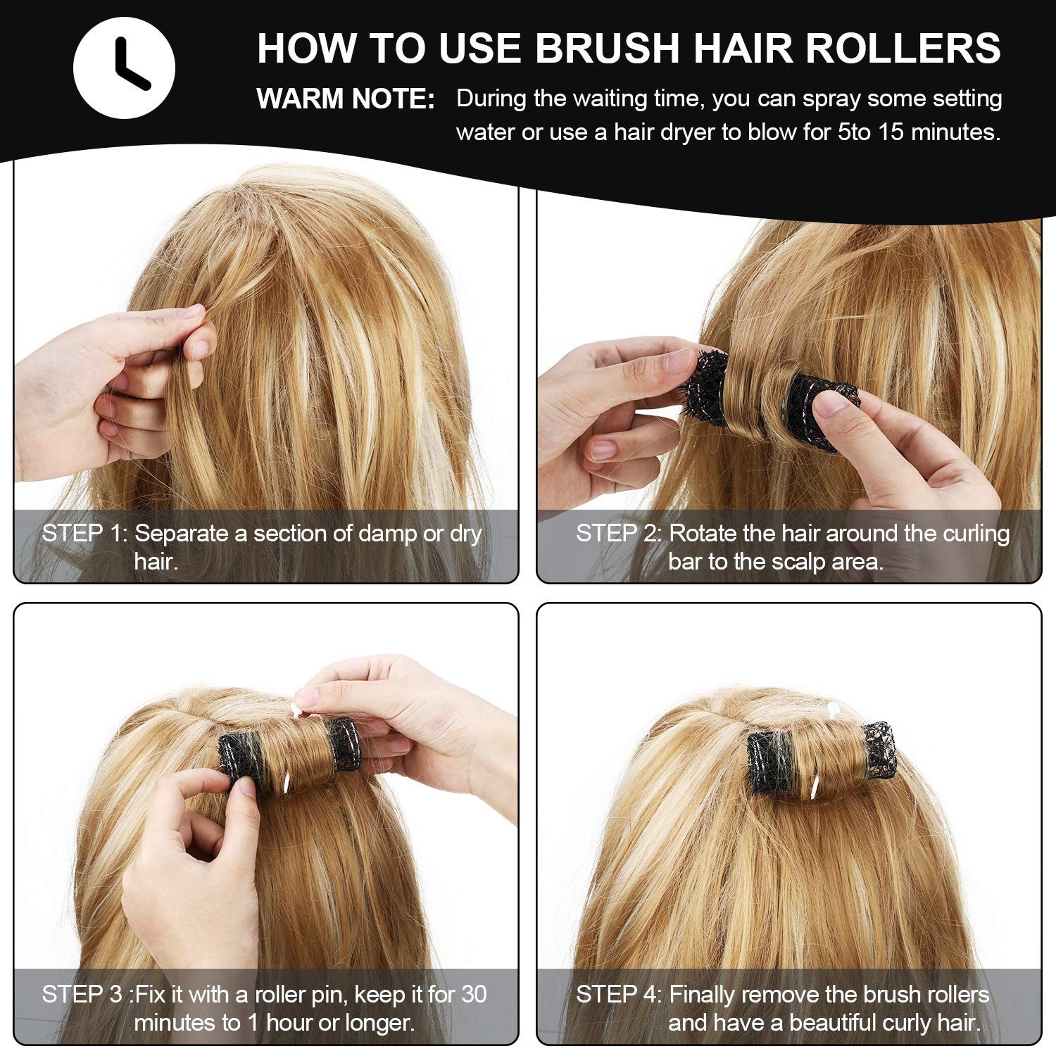 20 Pack Vintage Brush Rollers for Hair with Picks Medium Wire Mesh Rollers fo...