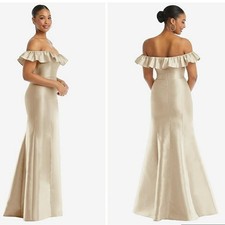 NWT Alfred Sung Off-The-Shoulder Ruffle Satin Trumpet Gown Dress Size 6 D836