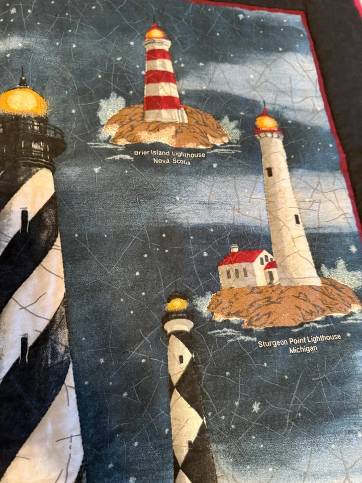 Hand Quilted Panel Theme of Lighthouses, Finished, 40” x 31” w/ Rod Pocket - Image 4 of 4