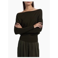 Ramy Brook Chance Olive Green Wool Off-Shoulder Sweater