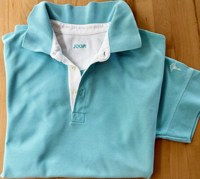 JOOP! Herren Polo Gr. L Türkis Weiß 100% Baumwolle Kurzarm 