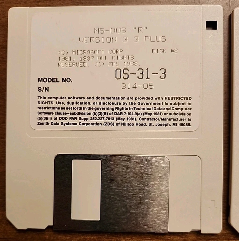 Vintage Microsoft MS-DOS “R” Version 3.3 Plus Model OS-31-3 3.5" Disk Set 1988 - Image 3 of 4