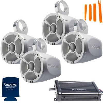 PowerBass 6.5'' Marine Wake Board & UTV Roll Bar Speakers x2 with Amp