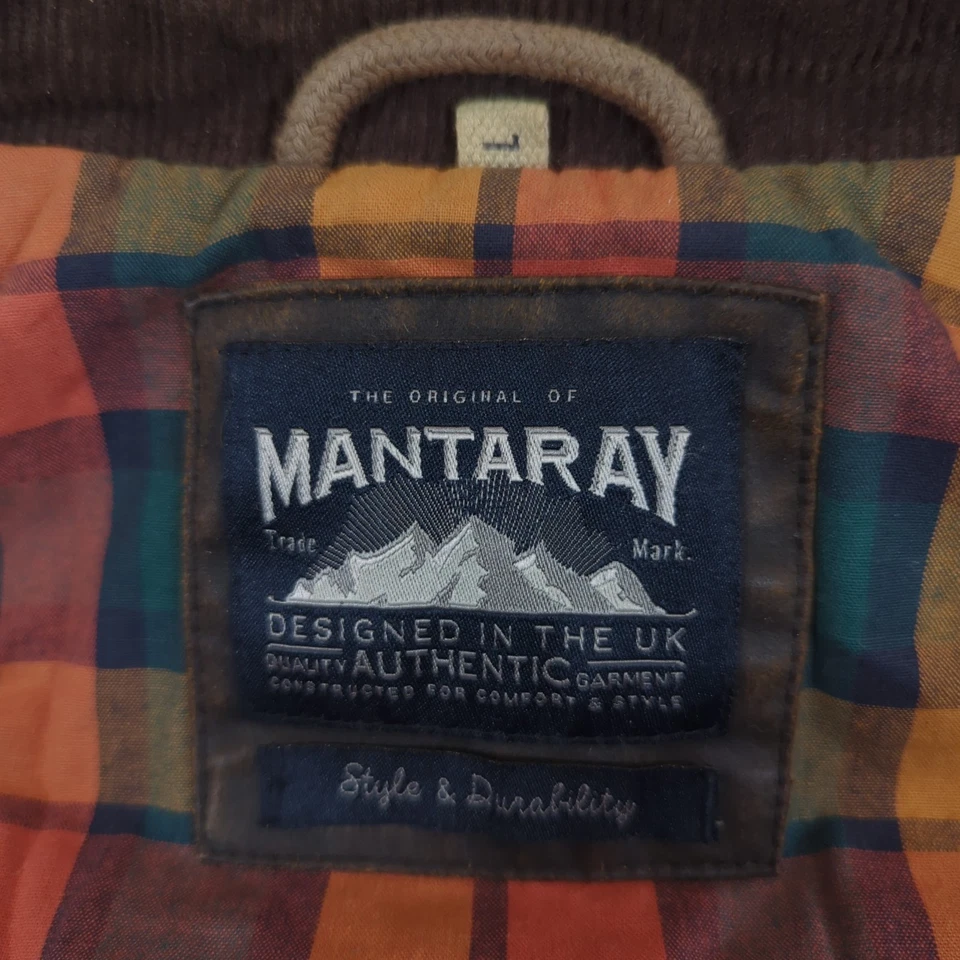 Mantaray Wax Jacket Mens Large Brown Chocolate Bomber Coat Military Quilt Lined - Image 2 of 4