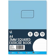 A4 Squared Exercise Book - Math Graph Paper Squares School Office Notebooks Pad