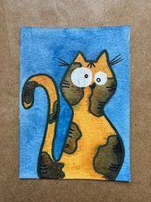 ACEO watercolor ATC crazy Kookie cat original art collectible painting fun cute