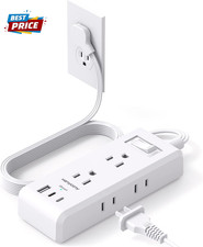 Flat Plug Power Strip, Ultra Thin Extension Cord, 6 Outlets 3 USB Ports 2 USB C