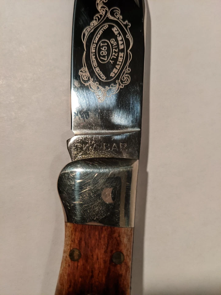 Cuchillo Kabar 1987 hueso liso/cubertería club "grizzly" broche grande con funda - como nuevo Foto 2 de 4