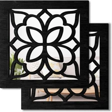 2 PCS Square Wall Mirror,Rustic Farmhouse Wall Mirrors,12 inch Small Mirror Art