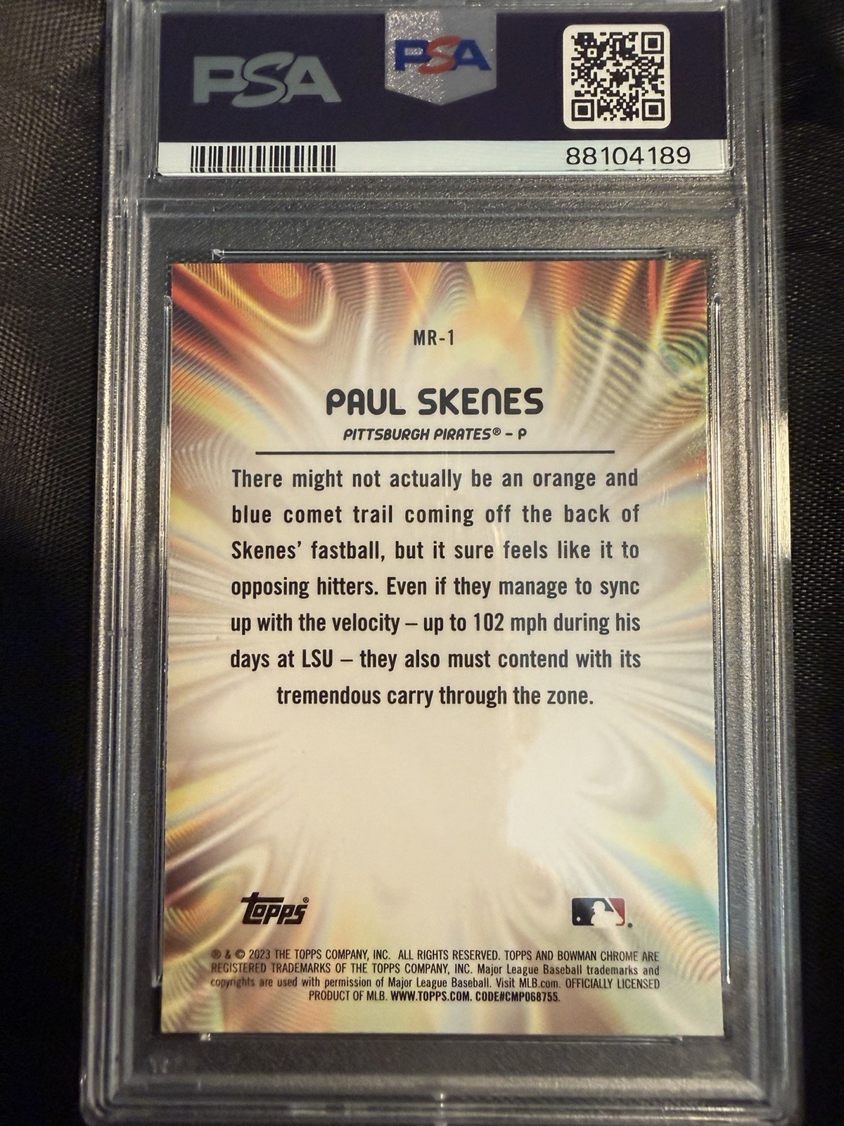 Topps 2023 Bowman Draft Mood Ring MR-1 Paul Skenes RC PSA 9 Pirates view 2