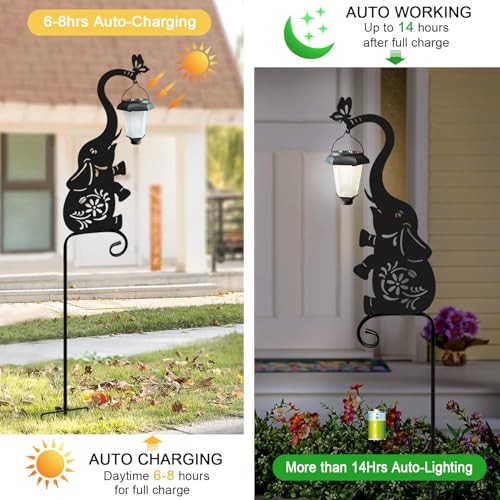 Metal Elephant with Solar Lantern Garden Stake,Garden Lights Solar Powered, - Picture 5 of 7