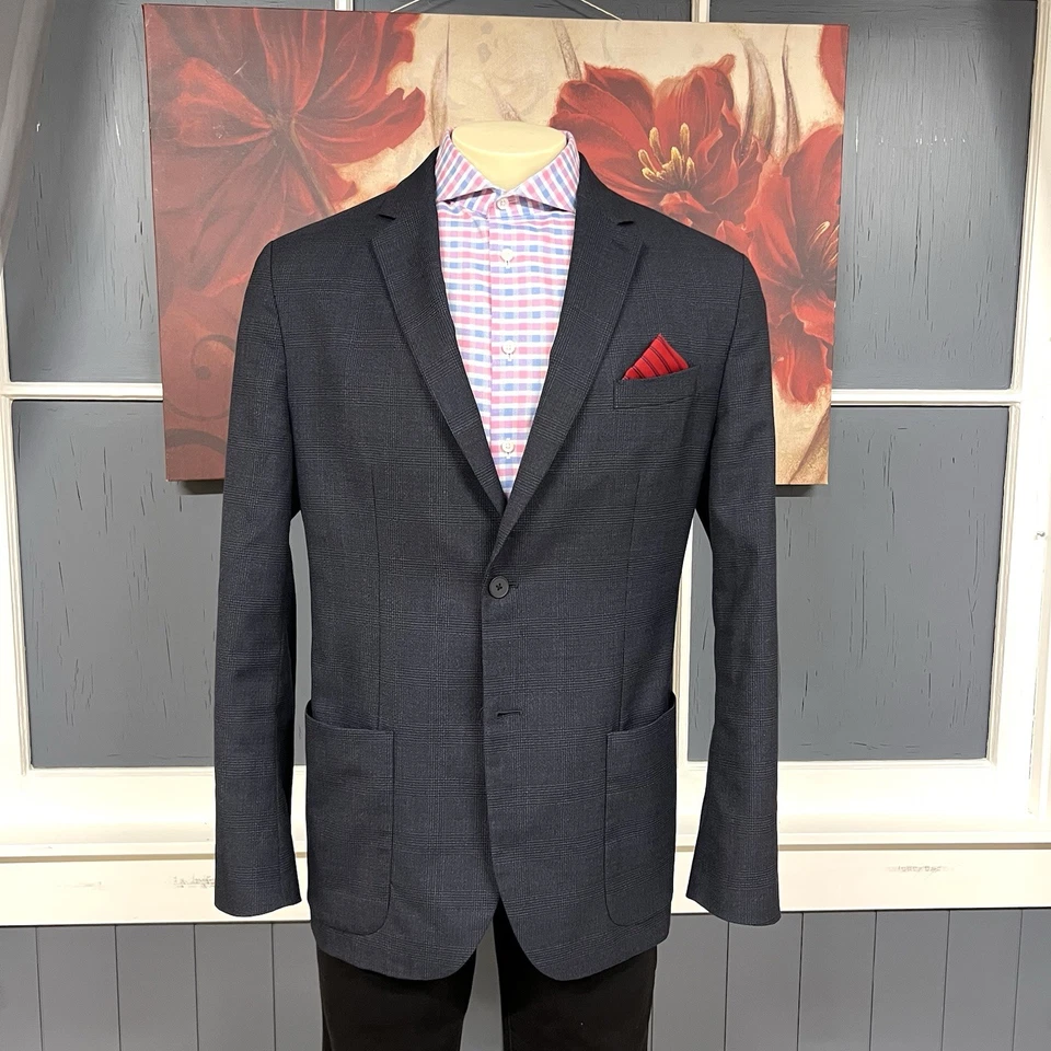 Blazer Banana Republic 👉Tamanho Real 44 Longo👈 Slim Fit Não Estruturado Lã Marinha - Imagem 2 de 4