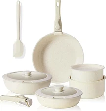 12 Pcs Nonstick Granite Cookware Set w/ Detachable Handle, Oven & Dishwasher