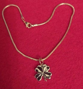 Authentic MENS 14KT GOLD PLATED FOUR LEAF CLOVER CHARM WITH SNAKE CHAIN ANKLET - A2