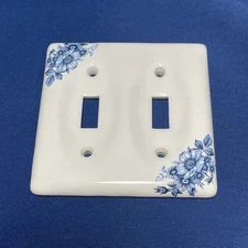 Vintage Blue & White Floral Porcelain Double Lightswitch Cover Plate