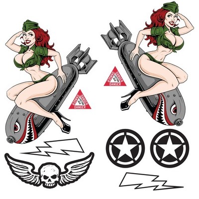 Aufkleber-Set Bomben weg Pin Up Girl 18x18 cm 9-tlg Bombs Away Decal Sticker 
