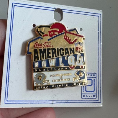 Vintage 1994 Coca Cola NFL American Bowl Barcelona Raiders Broncos Enamel Pin