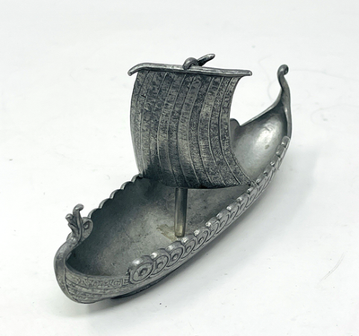 Norwegian Viking Ship Salt Cellar Dish Pewter Handstopt TPB Tinn