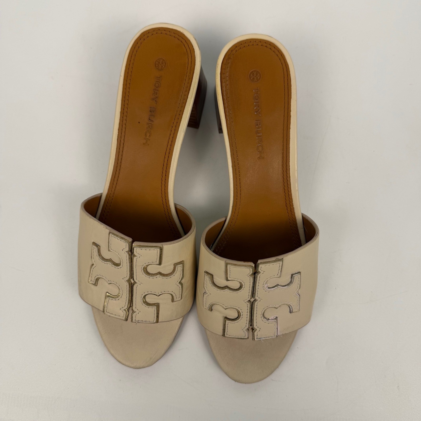 Tory Burch Women's Size 6.5 Ines Slide Sandals Cream Leather Block Heel thumbnail 7