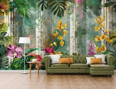 3D Tropical Floral Leaves Self-adhesive Removeable Wallpaper Wall Mural 260 - Image 1 of 4
