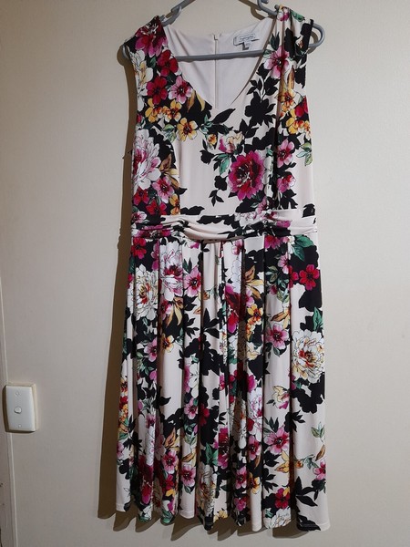 NIGHTINGALE A-LINE JERSEY SLEEVELESS DRESS SIZE 14 FLORAL PRINT LINED ...