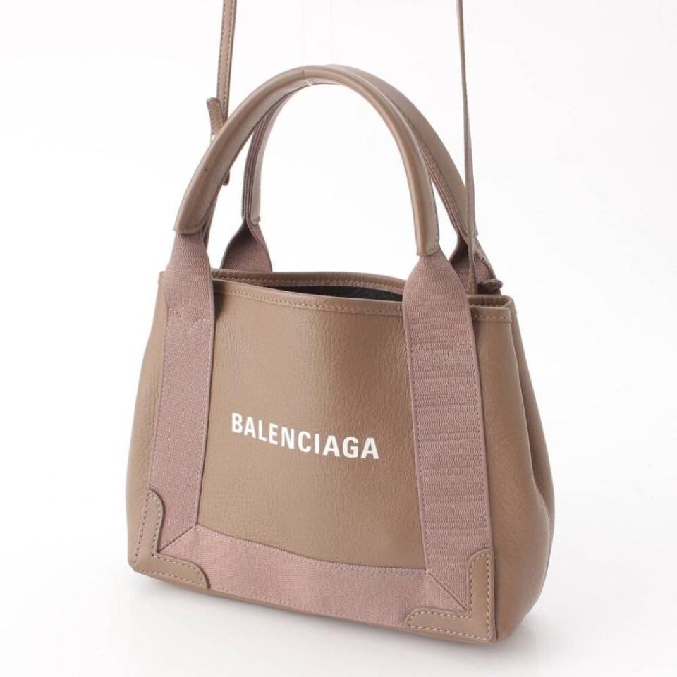 BALENCIAGA Handbag Shoulder Bag 2way Logo Leather Beige W/ Pouch