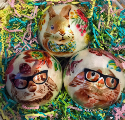 Pier 1 Imports Capiz Easter Bunny Spheres Set of Three with Floral Backs