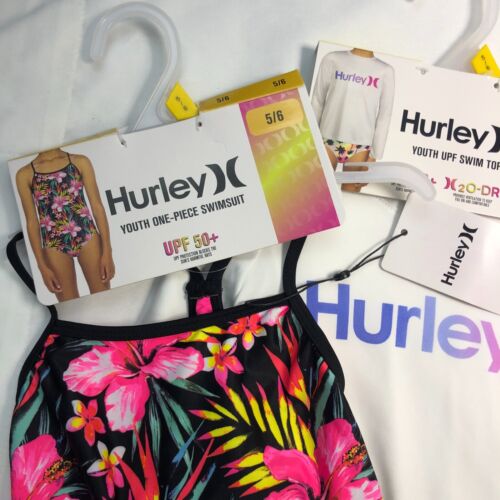 Hurley Mädchen 5/6 Rash Guard Top & Badeanzug UPF 50+ H2O DriFit hawaiianisch - Bild 5 von 6