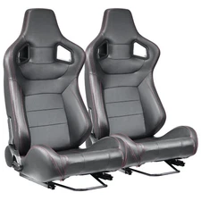 1Pair Universal Car Racing Seats PVC Leather with 2 Sliders Sport Seats Black