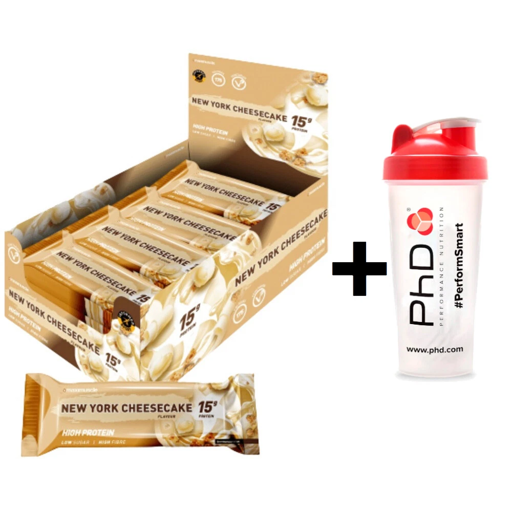 Maximuscle Protein Bars New York Cheesecake 12 x 45g and PhD Shaker
Opens in a new window or tab